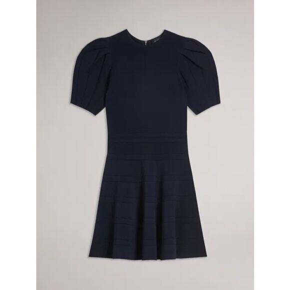 NWT Ted Baker London Navy Velvey Puff Sleeve Women's Dress Size 0 - Picture 5 of 10